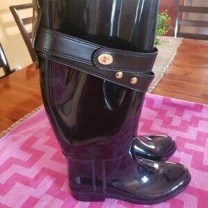 Coach Trisha Rain Boots Shiny Black Knee High Boots Size 9